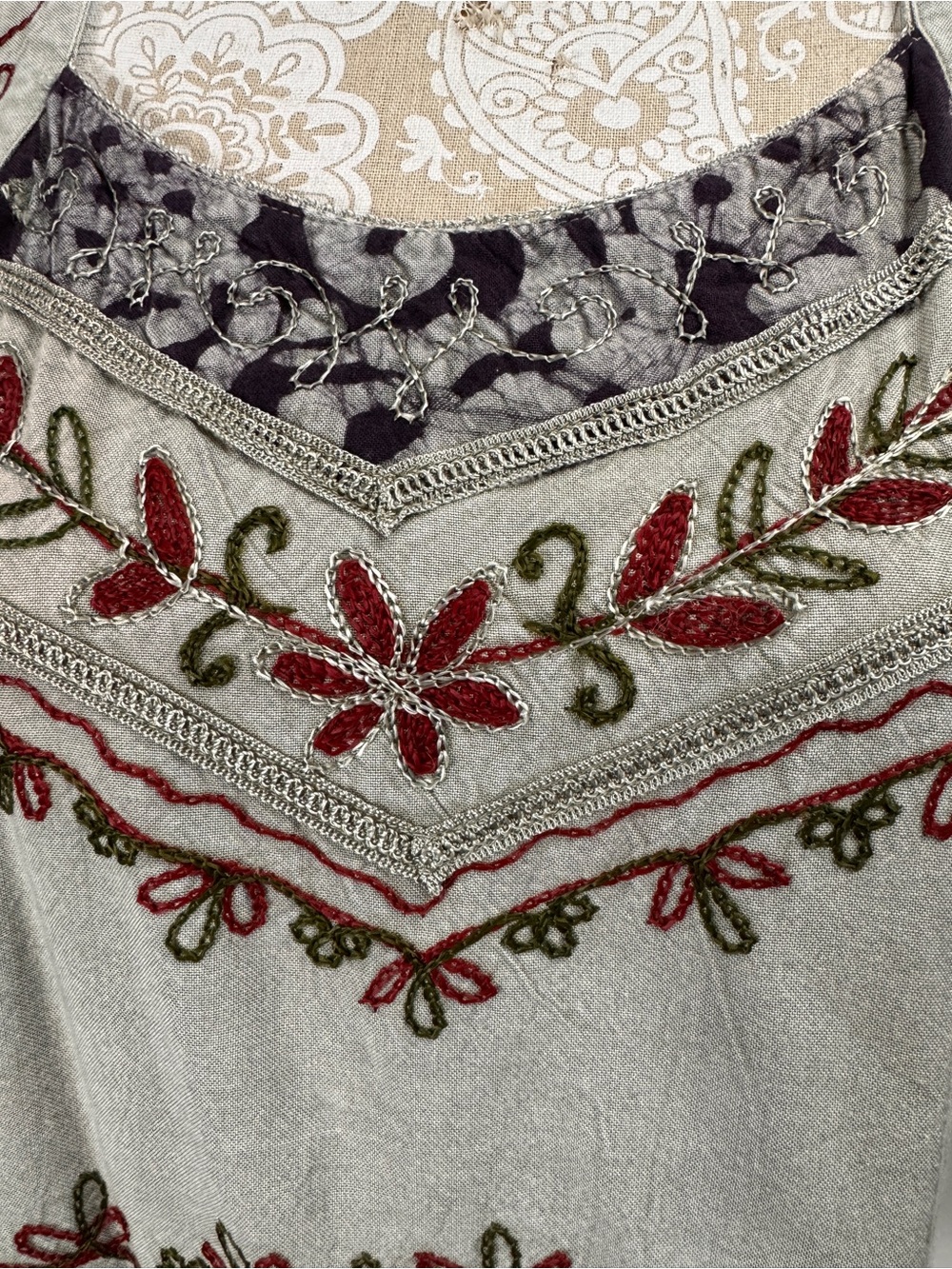 Embroidered Tank Top Size S/M Tie Back Hippie Festival Fairycore Grunge Earthy - Picture 4 of 6
